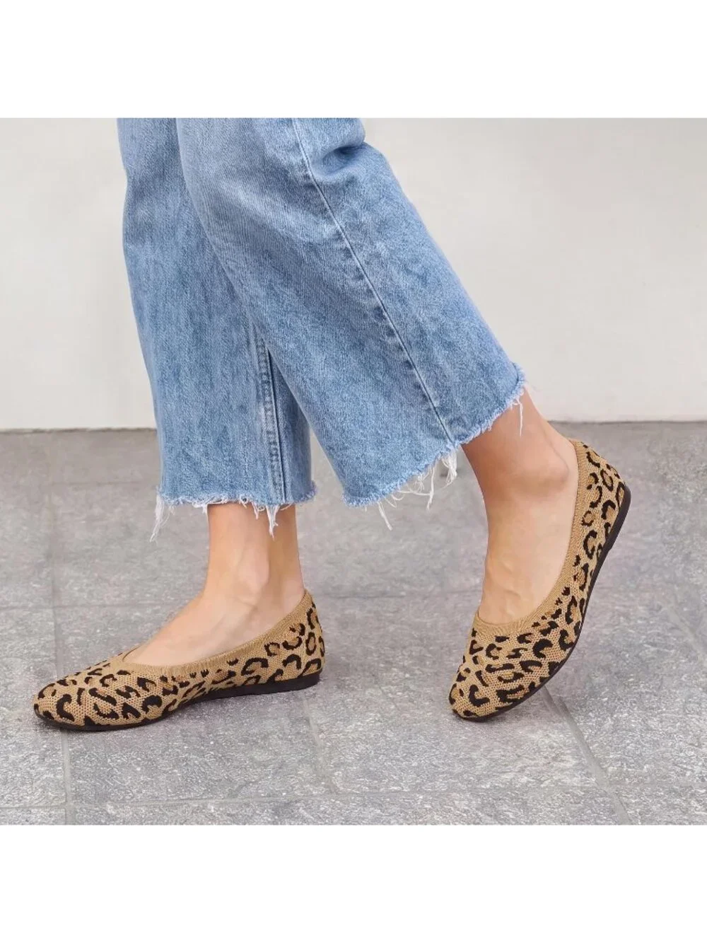 Dream Pairs Womens All Leopard Round Toe Slip On Dress Knit Ballet Comfort Flats